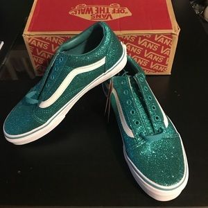 Vans Old Skool Turquoise Glitter Size 8 Women’s